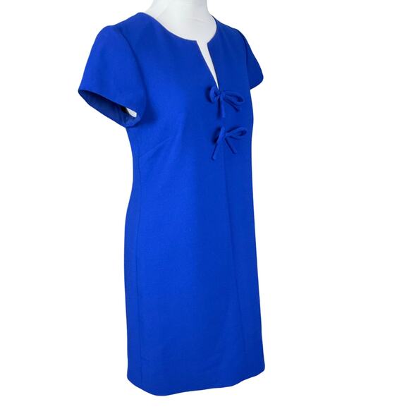 J. CREW Women Presentation Mini Dress Royal Cobalt Blue Bow Crepe Cap Sleeve 4 - Picture 5 of 14